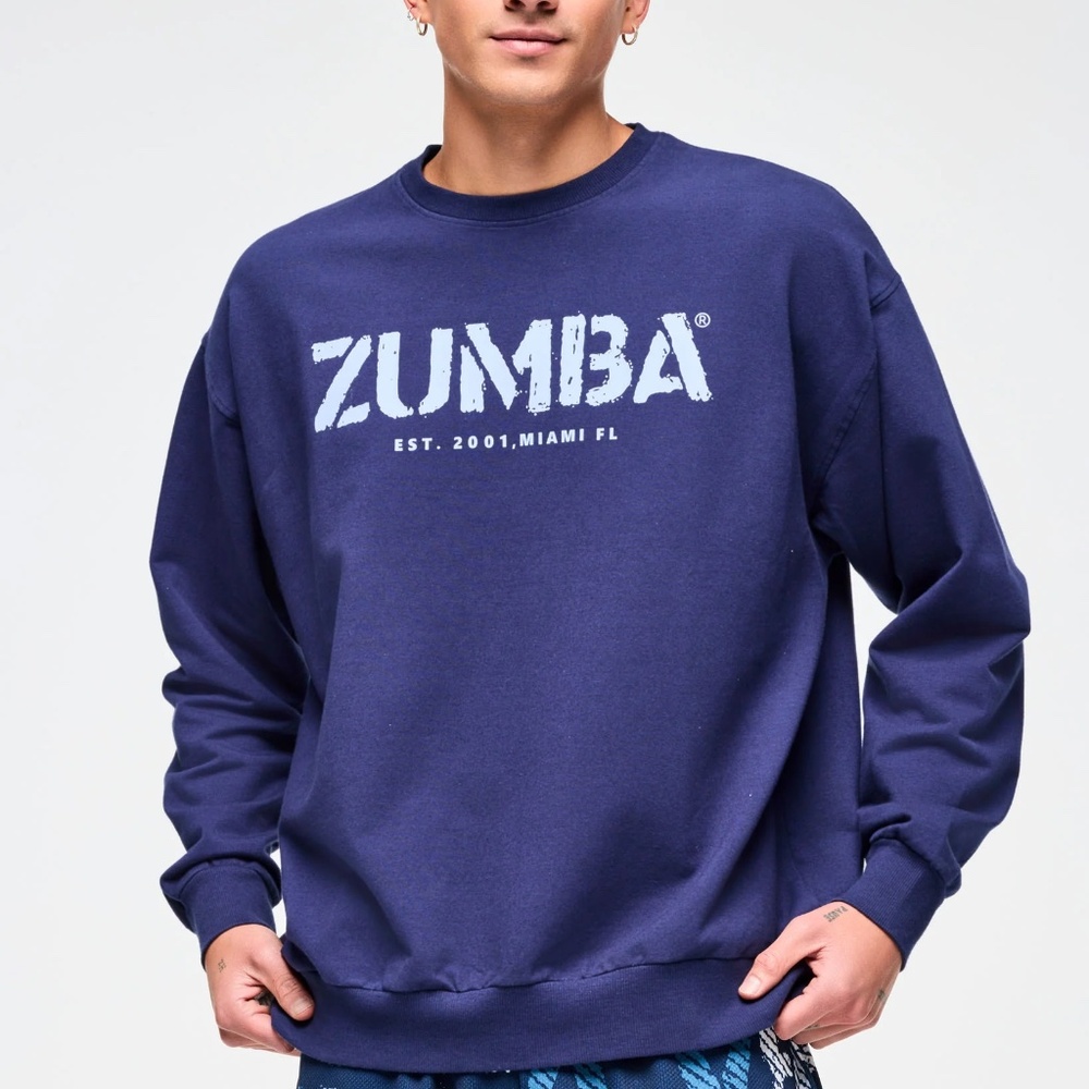 NWT Zumba Blue Jean Men's Pullover Sweatshirt, Blue, size L